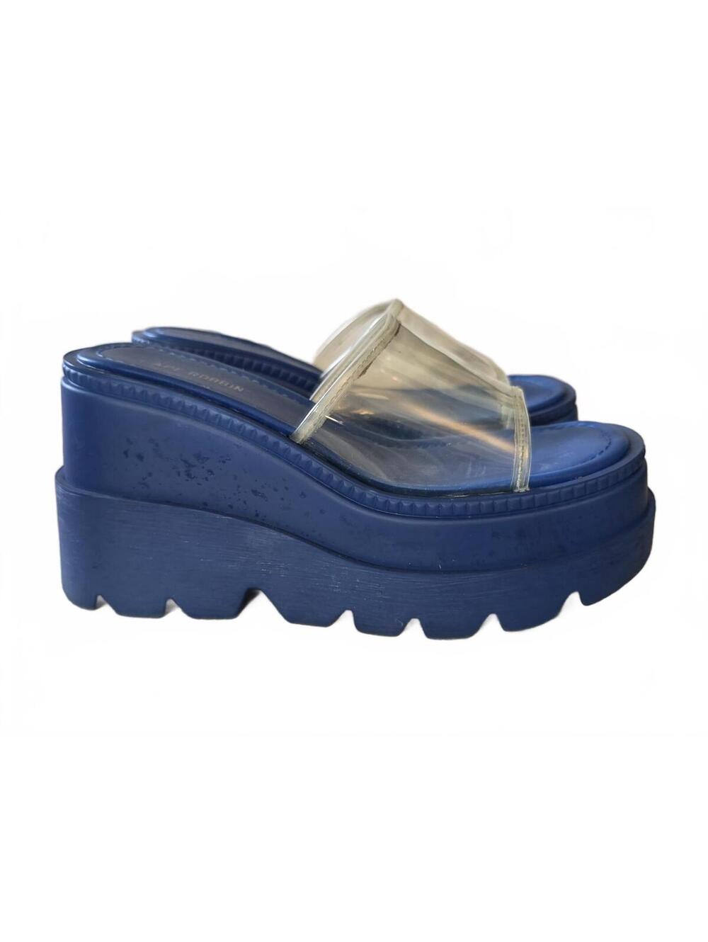 Cape Robbin Blue Clear Strap Chunky Platform Wedge Slides Women's Size 8